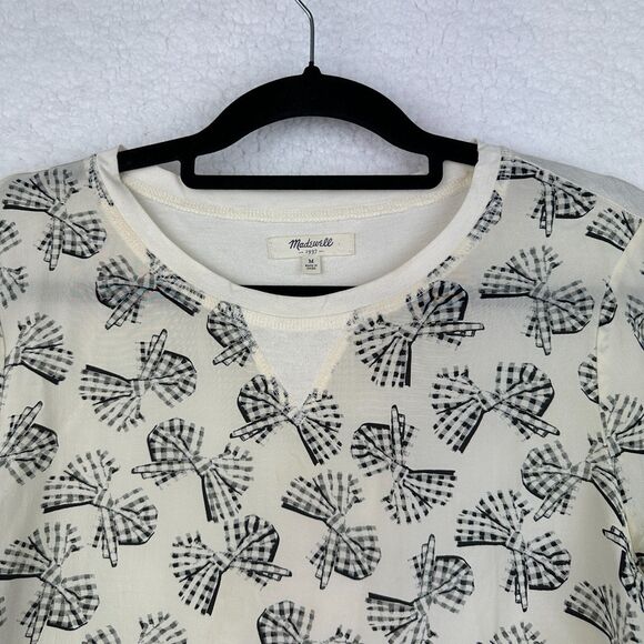 Madewell Womens Long Sleeve Silk Top Size M Semi Sheer Bows Preppy Girlcore - Picture 7 of 8